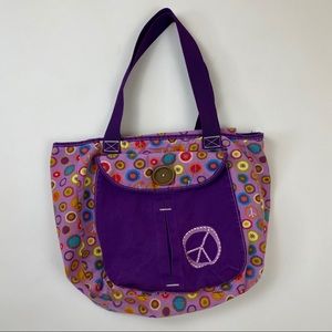 Purple Peace Sign Button Velcro Tote Bag 💜
